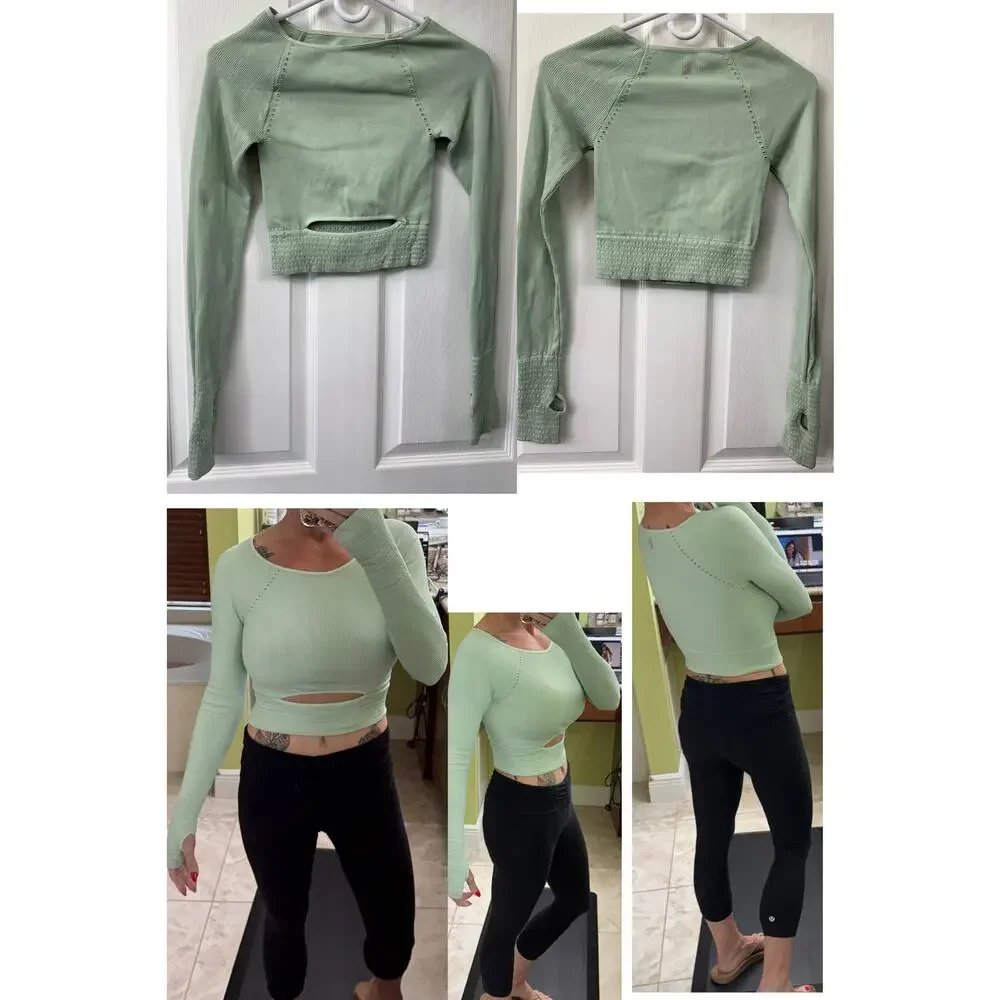 Free People light green long sleeve top XS/S New $58 retail NWOT